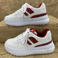 新品★レディース★23.0cm★厚底 軽量 Fレザースニーカー 赤 3411