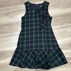 ネイビーグリーンチェックノースリーブワンピース