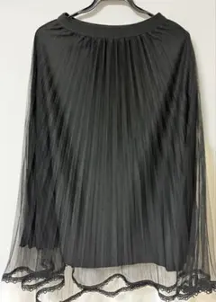 チュール付きプリーツスカート　ブラック