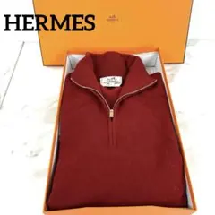 $ HERMES エルメスカシミア100%ハーフジップセーター　レッド　46