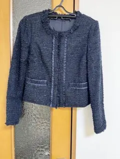 ANAYI ツイードノーカラージャケット ネイビー※クリーニング済み