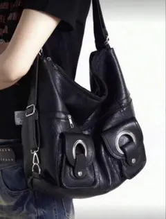 SHEIN黒レザーショルダーバッグ