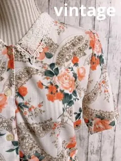 ヴィンテージ カットワーク レース襟 花柄 レトロ ブラウス 半袖