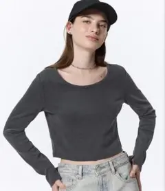 【GU】ウォッシュドリブクロップドT （長袖） Sサイズ