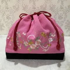 和装用バッグ　花柄刺繍　卒業式　袴　巾着　入学式　浴衣　着物