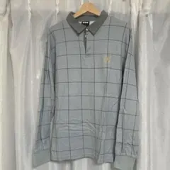 FTC 水色チェック柄 長袖ポロシャツ L