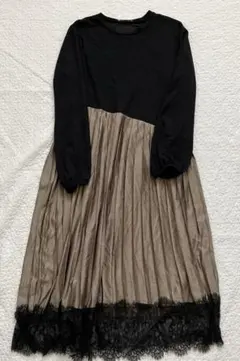 美品完売品　ZARA ザラ レース　プリーツ　ドッキング　ワンピース　ロング 黒 ZARA - ZARA レースミディワンピースの通販 by るーな｜ザラなら