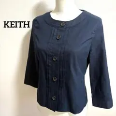 KEITH ネイビー ノーカラージャケット 7分袖 レディース L