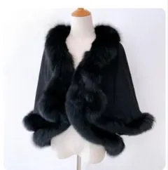 【美品】カシミヤ×フォックスファー　ポンチョ　サイズ M ブラック　美フォルム