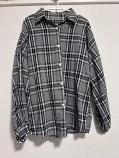 フランネルチェック長袖シャツ グレー系