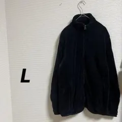 フリースジャケット L ブラック 無地 ジップアップ 防寒 秋冬 シンプル