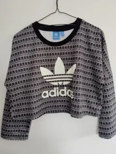 adidas アディダスクロップド丈長袖Tシャツ XL ブラック・ホワイト