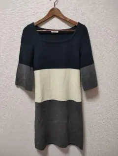 simplicité ボーダー柄ニットワンピース 七分袖
