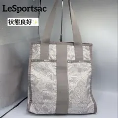 【状態良好】レスポートサック トートバッグ　ベージュ×ペイズリー柄　縦型　A4可