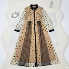 グレースコンチネンタル　プリーツドッキングワンピース ドットレースチュール 38