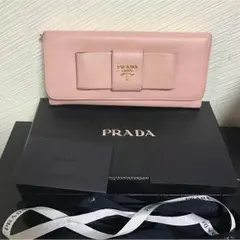 ☆値下げ【美品】プラダ PRADA ☆長財布 サフィアーノリボン ピンクベージュ