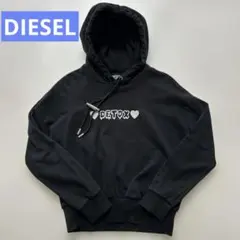 DIESEL フード付きレディーススウェットパーカー刺繍プリント　黒　Ｓサイズ