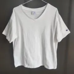 Champion ホワイト Vネック Tシャツ LARGE