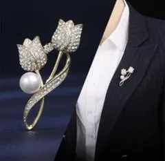 ブローチセレモニーチューリップシルバーアクセサリーパール小さめ大人可愛いキラキラ