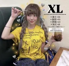 黄色ロゴTシャツ ストリート系 韓国風 ダンス Y2K XLサイズ メンズライク