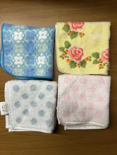 タオルハンカチ　４枚セット　未使用　水玉模様　花柄