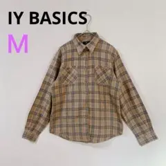 【IVY BASICS】 チェック柄　長袖シャツ　ブラウン系　カジュアル　M