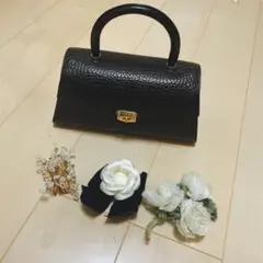 クロコダイル風 レザー ハンドバッグ　コサージュセット　冠婚葬祭