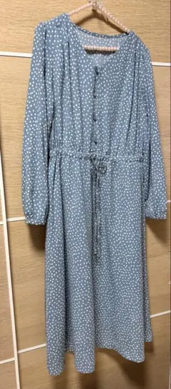 DRESKIP 水色ドット柄長袖ワンピースused