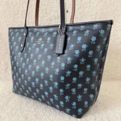 【美品】COACHトートバッグ ハンドバッグ 肩掛け ネイビー