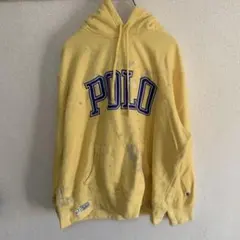 ラルフローレン　ロゴ　刺繍　スウェットパーカー　レモンイエロー　ペンキ　XL