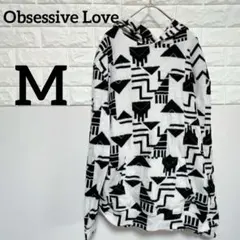 【Obsessive Love】 M フード付きパーカー　幾何学模様(黒/白)