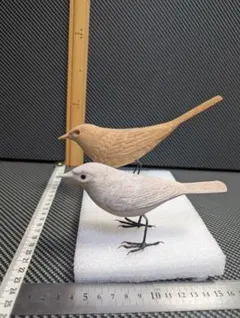 木彫り 鳥 オブジェ 置物 バードカービング未完成品 2体セット