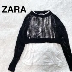 ZARA ザラ クロップド丈 アルパカ混　メッシュニット 透かし編み　XS