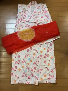 子供用 浴衣 花柄 赤い帯 セット　120
