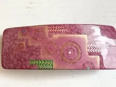年代物 日本製 鮮やかなピンク ユニーク模様 vintageバレッタ 髪飾り