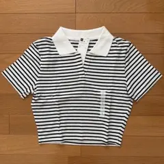 GU ジーユー スキッパーポロ 半袖 ボーダー オフホワイト S