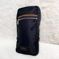 極美品 ポールスミス マルチストライプ ボディバッグ ナイロン レザー ネイビー