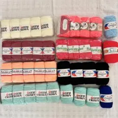 極細毛糸　まとめ売り　38玉　チャーミ　レモニー　ジェムクラウン等　白黒緑赤など