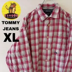 USA古着 TOMMY HILFIGER　ネルシャツXL　レッドホワイトチェック