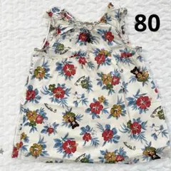 ミキハウス　ダブルビー ワンピース　半袖　ハイビスカス　80センチ