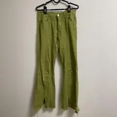 GRL フリンジヘムセンタースリットフレアパンツ ライム gm248