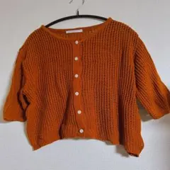 RETRO GIRL 【F】オレンジ色 半袖カーディガン100%コットン　ニット