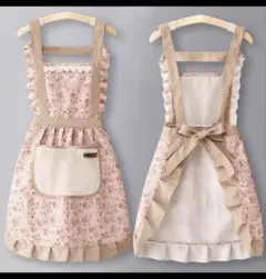 エプロン フリル付き花柄エプロン ピンク 花柄 前掛け パイル