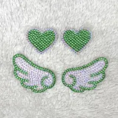 デコうちわ パーツ 羽 緑　ハート