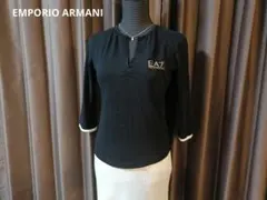 美品☆エンポリオアルマーニEA7☆希少7分袖キーネックストレッチTシャツS黒白