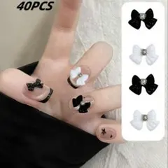 ネイルパーツ リボン 白黒 40個セット