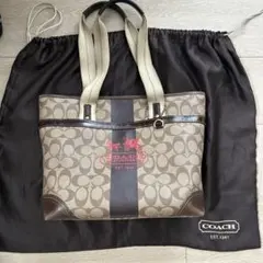 COACH レザー トートバッグ ストライプ