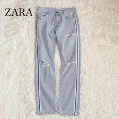 ザラ　デニムパンツ　サイドライン　ダメージ加工　ライトブルー　34 トルコ製のサムネイル