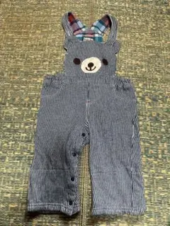 クマ刺繍ストライプロンパース 80