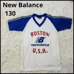 【New Balance】ニューバランスTシャツ130ホワイト×ブルーラグラン袖のサムネイル